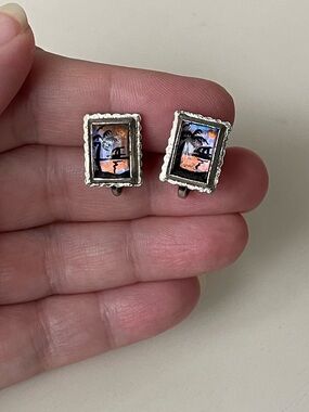 Vintage morpho butterfly wing & silver metal screwback earrings